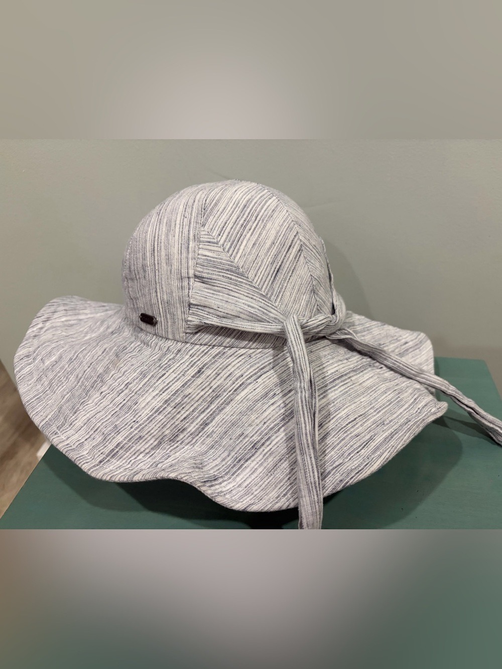 pistil poolside sun hat white and Gray Striped Wide Brim Sun Hat with Tie